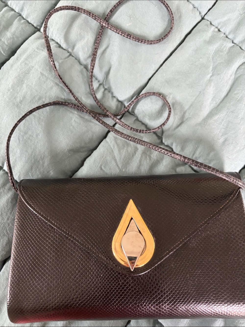 Women's Black Crossbody Clutch with Gold Tone Hardware